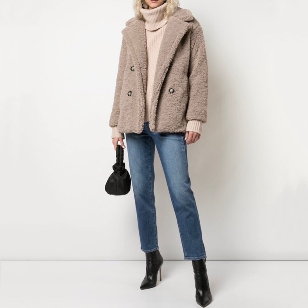 Apparis Faux Fur Teddy Double Breasted Coat Jacket